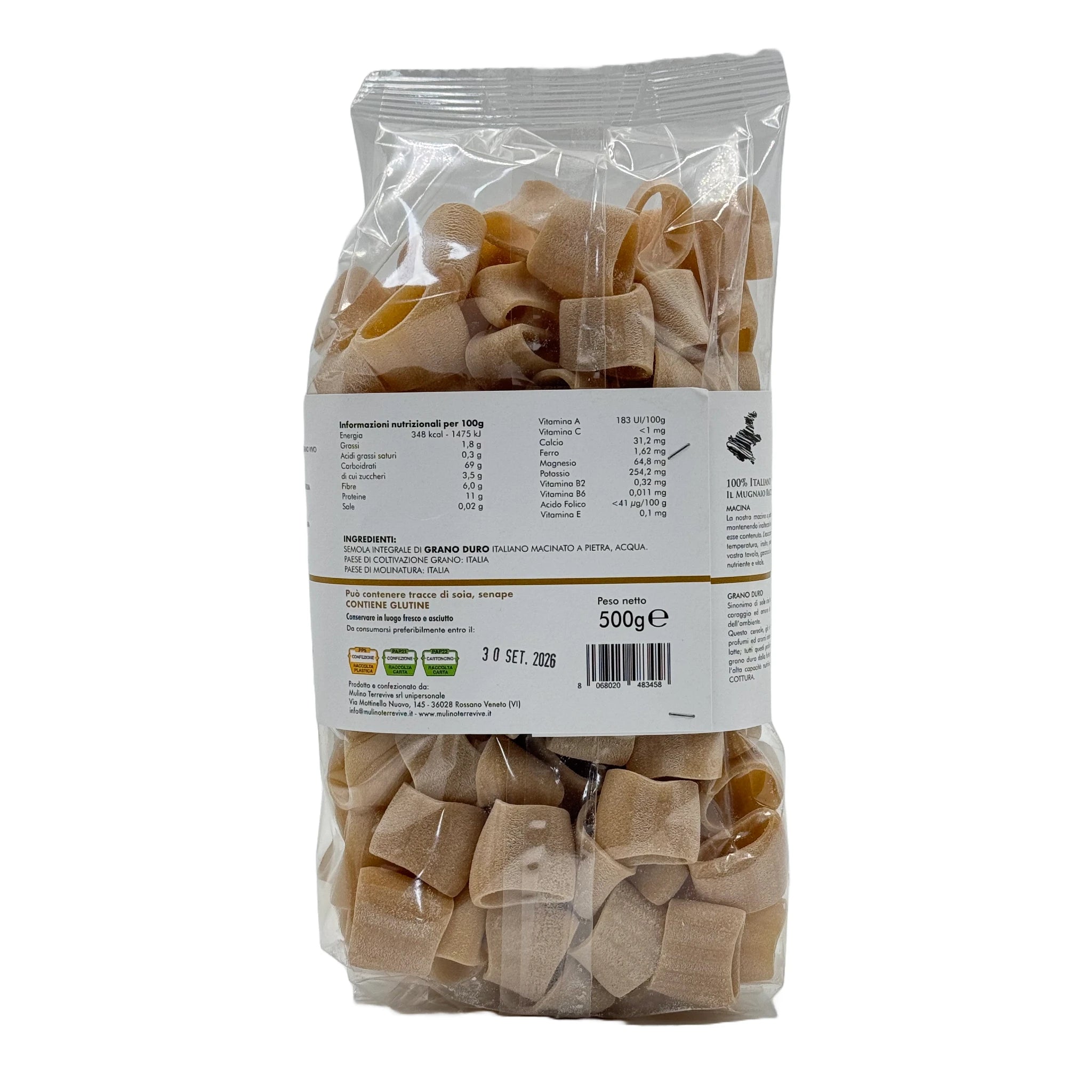 Pasta Integrale Grano Duro Linea Oro  Calamarata 500g  -  Mulino Terrevive - vaigustando
