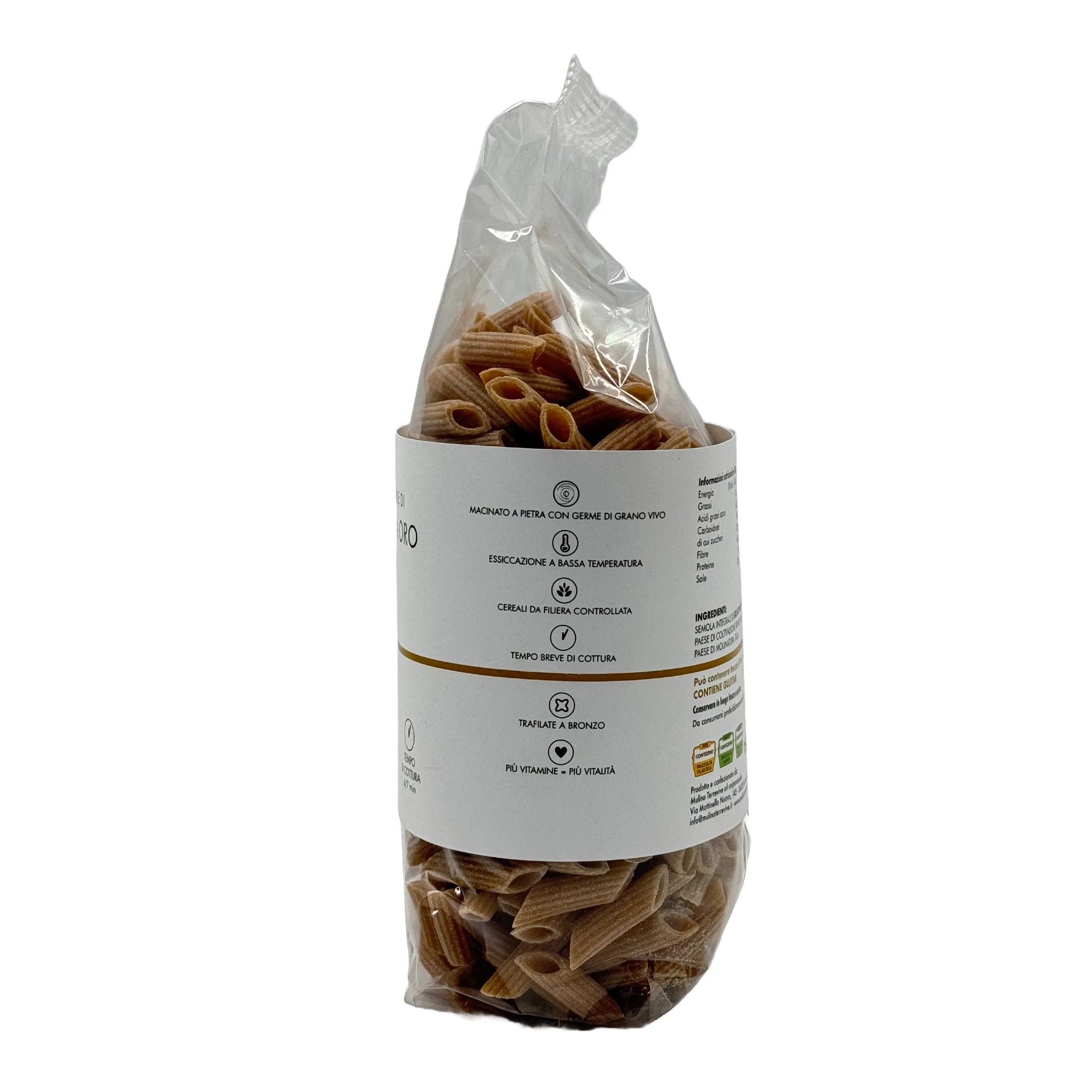 Pasta Integrale Grano Duro Linea Oro  Mezze Penne 500g  -  Mulino Terrevive - vaigustando
