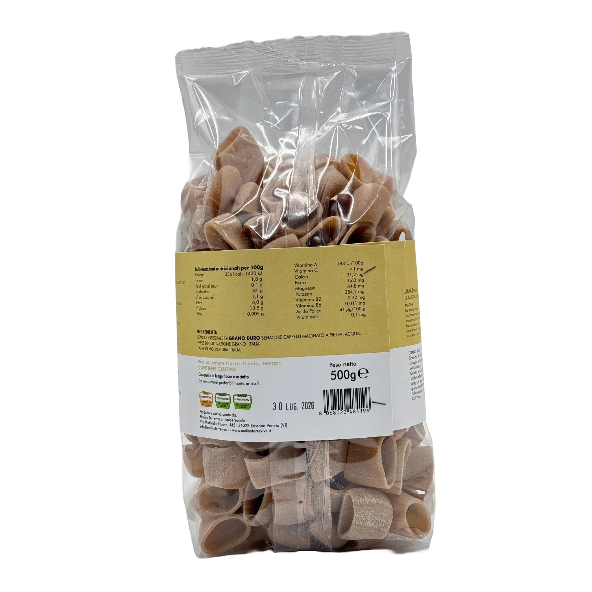 Specialità Integrale Senatore Cappelli Calamarata 500g  -  Mulino Terrevive - vaigustando