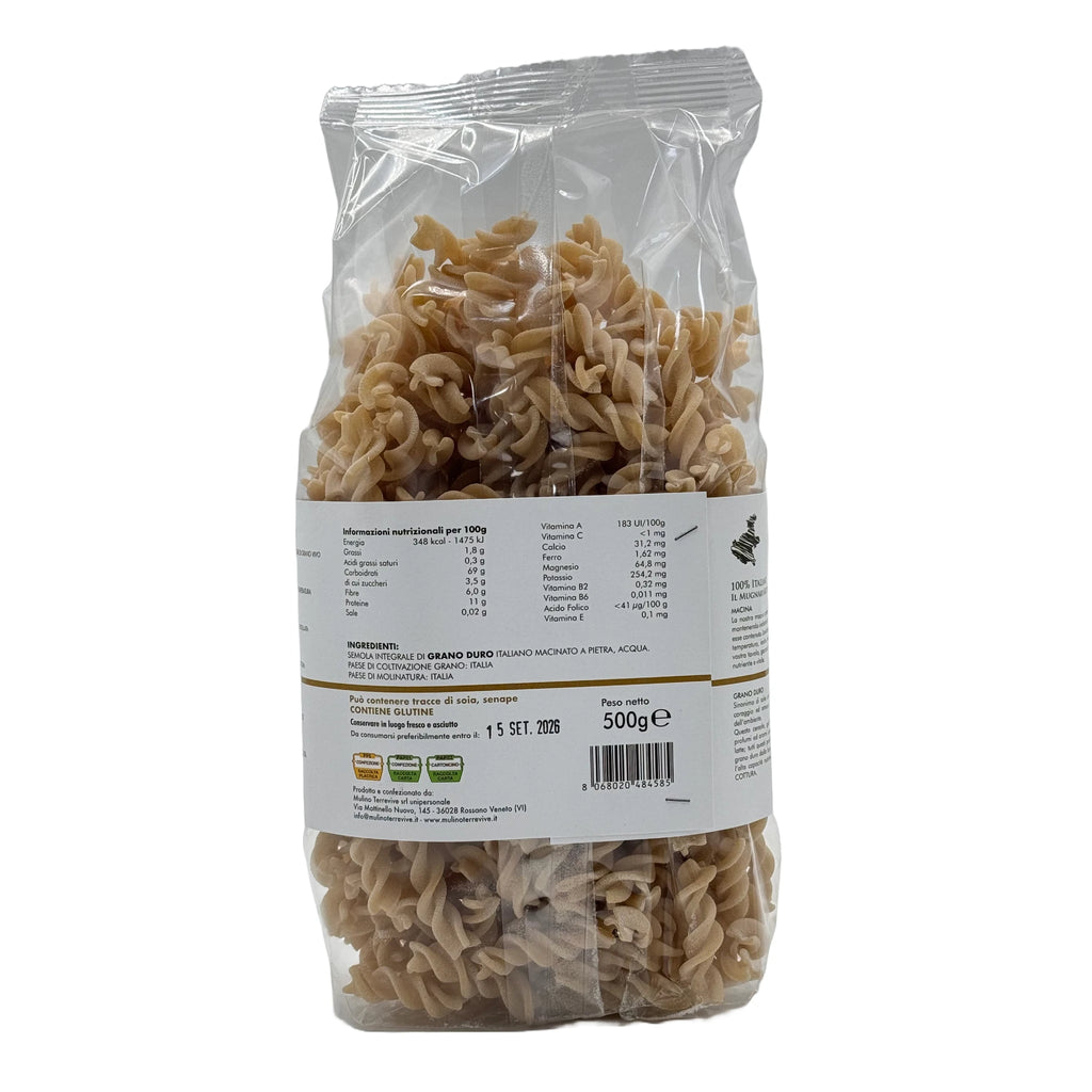 Pasta Integrale Grano Duro Linea Oro  Fusilli 500g BIO  -  Mulino Terrevive - vaigustando