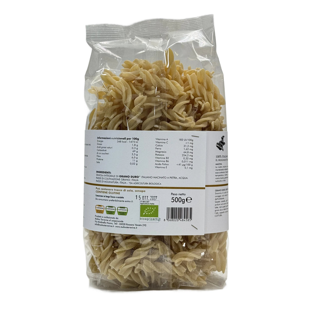 Pasta Integrale Grano Duro Linea Oro  Fusilli 500g - BIO  -  Mulino Terrevive - vaigustando